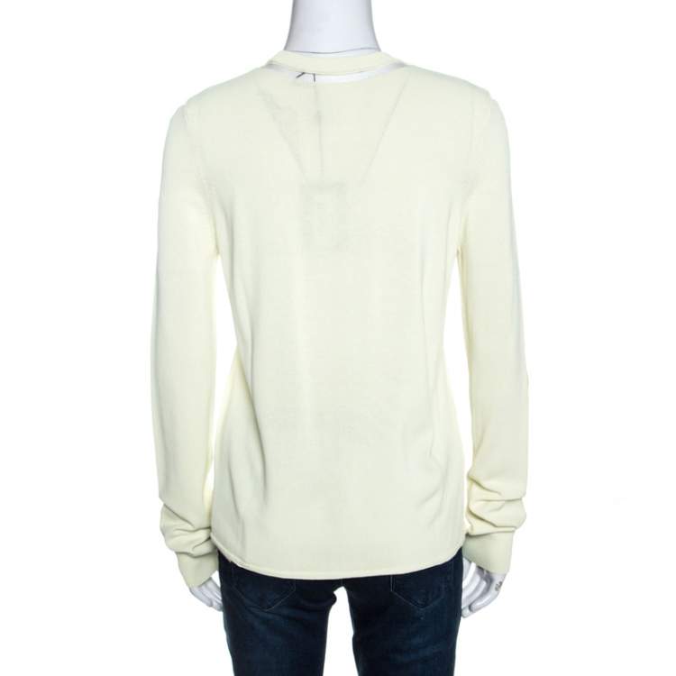 Pre Owned Alexander Wang Highlighter Yellow Knit Sheer Paneled Pullover L