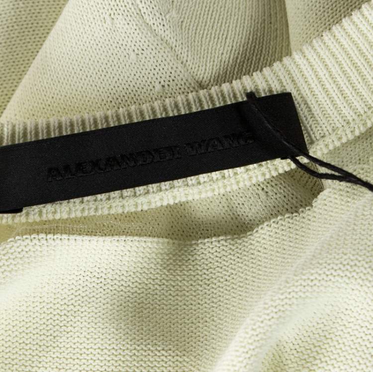 Pre Owned Alexander Wang Highlighter Yellow Knit Sheer Paneled Pullover L
