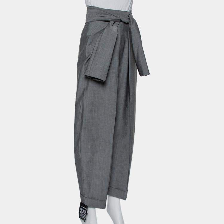 Alexander Wang Grey Wool and Mohair Blend Tie Front Tapered Pants