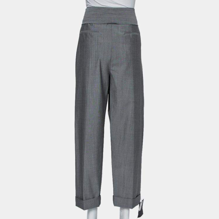 Pre Owned Alexander Wang Grey Wool and Mohair Blend Tie Front Tapered Pants M