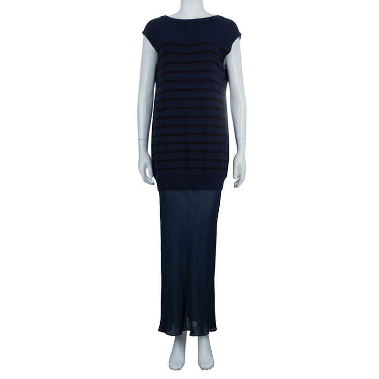 T By Alexander Wang Navy Blue Striped Knit Upper Sheer Bottom