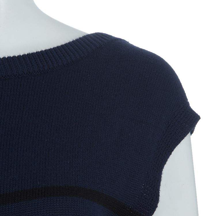 Pre Owned T By Alexander Wang Navy Blue Striped Knit Upper Sheer Bottom Oversized Maxi Dress S
