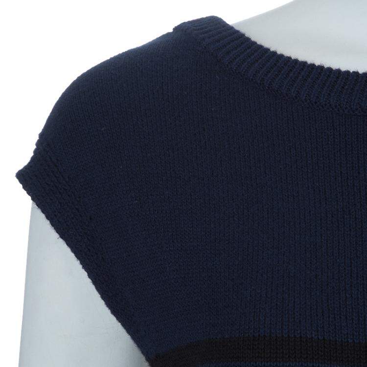 Pre Owned T By Alexander Wang Navy Blue Striped Knit Upper Sheer Bottom Oversized Maxi Dress S