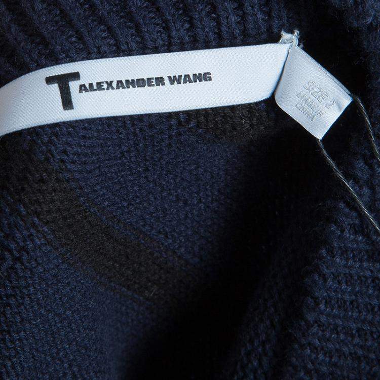 Pre Owned T By Alexander Wang Navy Blue Striped Knit Upper Sheer Bottom Oversized Maxi Dress S