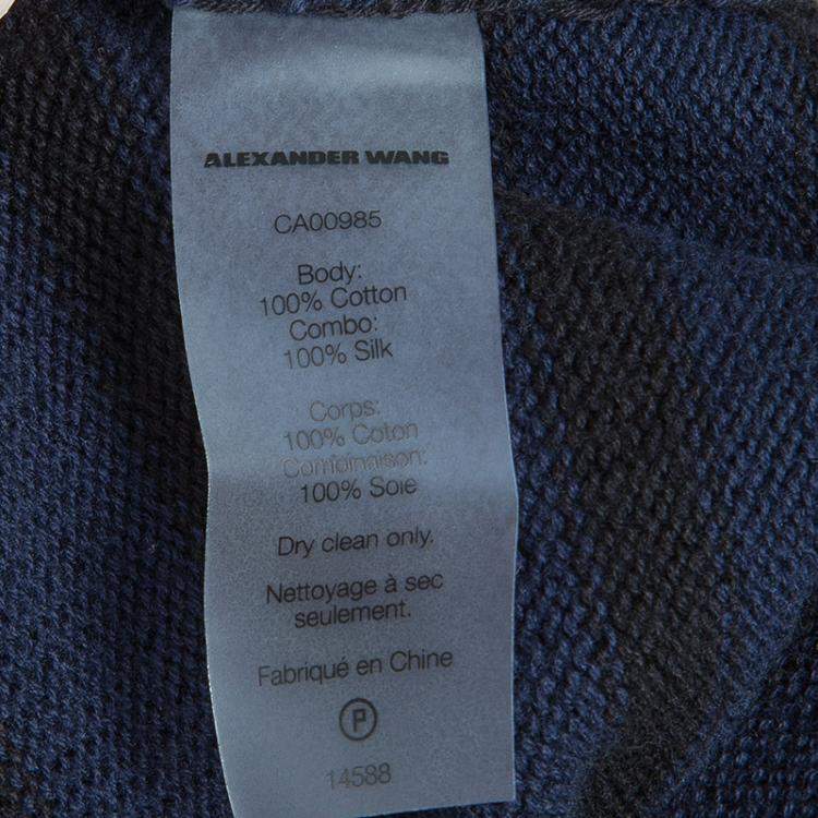 Pre Owned T By Alexander Wang Navy Blue Striped Knit Upper Sheer Bottom Oversized Maxi Dress S
