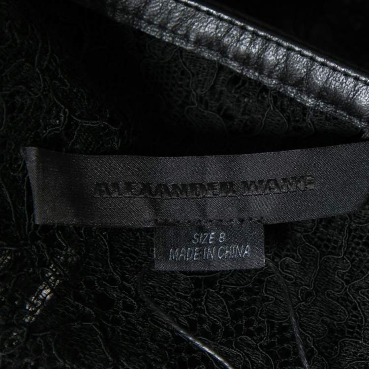 Pre Owned Alexander Wang Black Lace & Leather Trimmed Button Front Top S