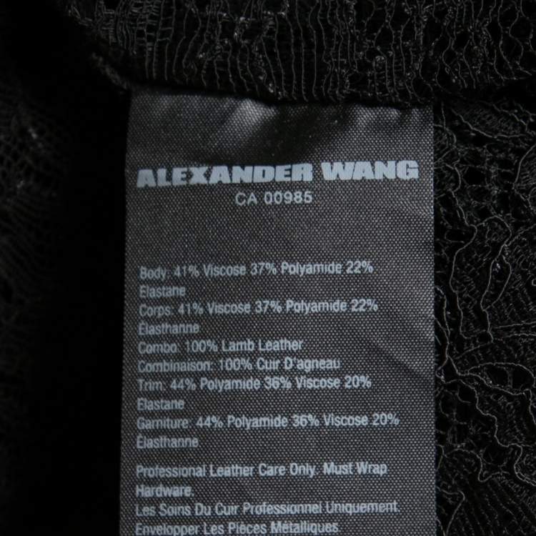 Pre Owned Alexander Wang Black Lace & Leather Trimmed Button Front Top S