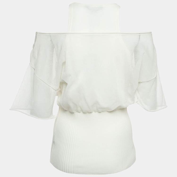 Pre Owned Alexander Wang Off-White Cotton knit Sheer Overlay Top L