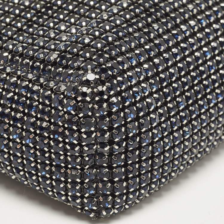 Pre Owned Alexander Wang Dark Blue/Black Crystals and Leather Medium Heiress Pouch Bag