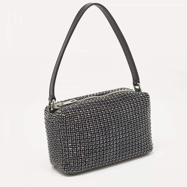 Pre Owned Alexander Wang Dark Blue/Black Crystals and Leather Medium Heiress Pouch Bag