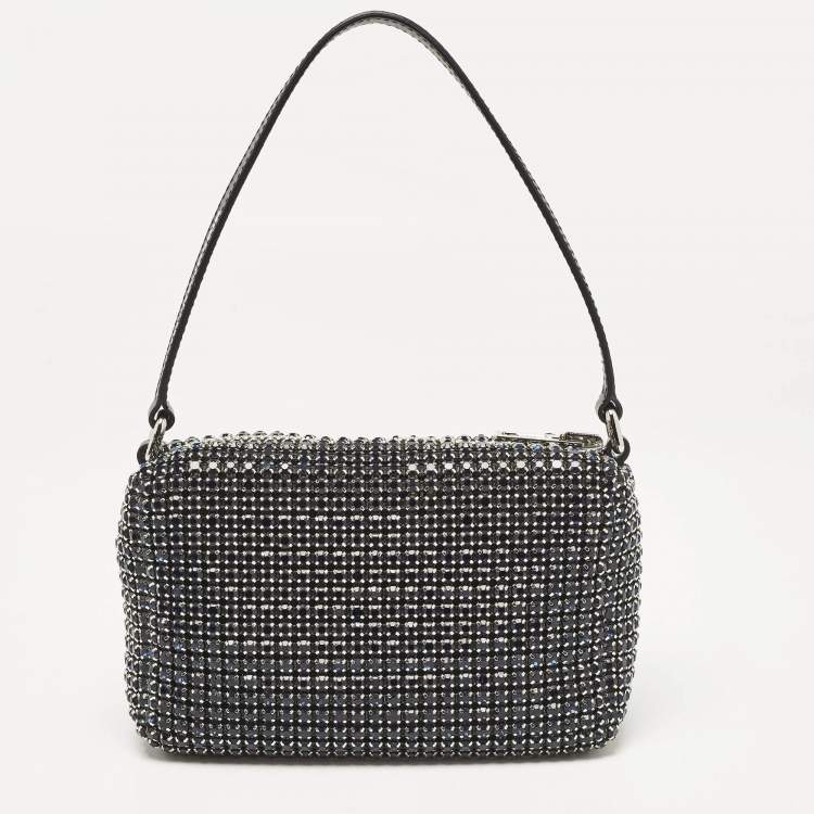 Pre Owned Alexander Wang Dark Blue/Black Crystals and Leather Medium Heiress Pouch Bag