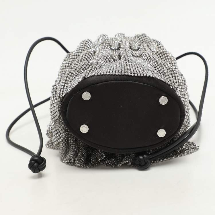 Pre Owned Alexander Wang Black Satin Crystal Embellished Bucket Bag