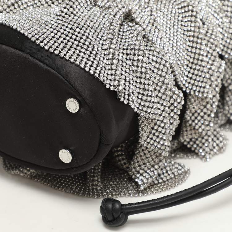 Pre Owned Alexander Wang Black Satin Crystal Embellished Bucket Bag