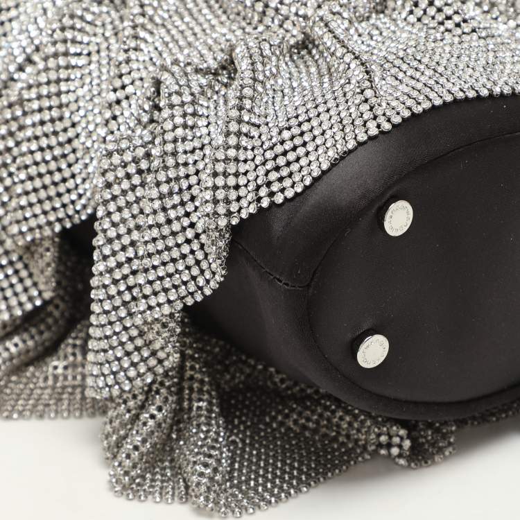 Pre Owned Alexander Wang Black Satin Crystal Embellished Bucket Bag