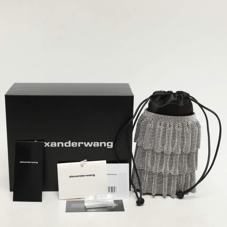 Pre Owned Alexander Wang Black Satin Crystal Embellished Bucket Bag