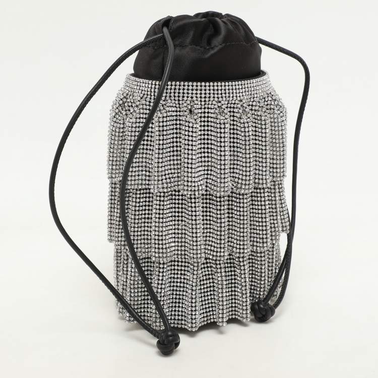 Pre Owned Alexander Wang Black Satin Crystal Embellished Bucket Bag