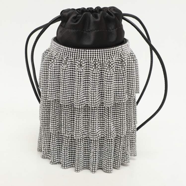 Pre Owned Alexander Wang Black Satin Crystal Embellished Bucket Bag