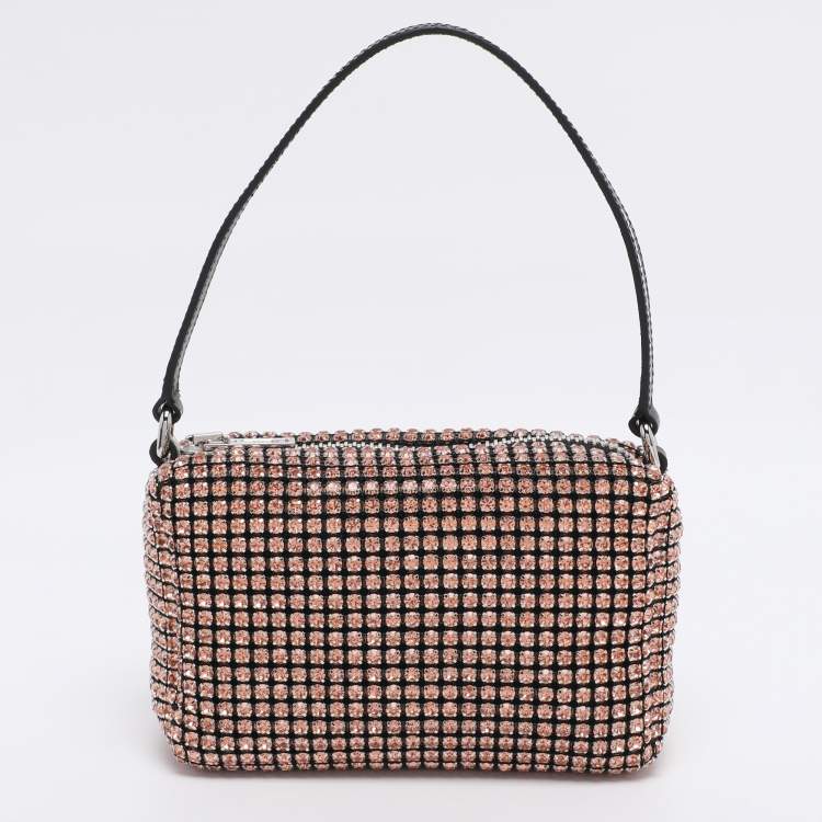Pre Owned Alexander Wang Orange Crystal Embellished Mesh Medium Heiress Pouch