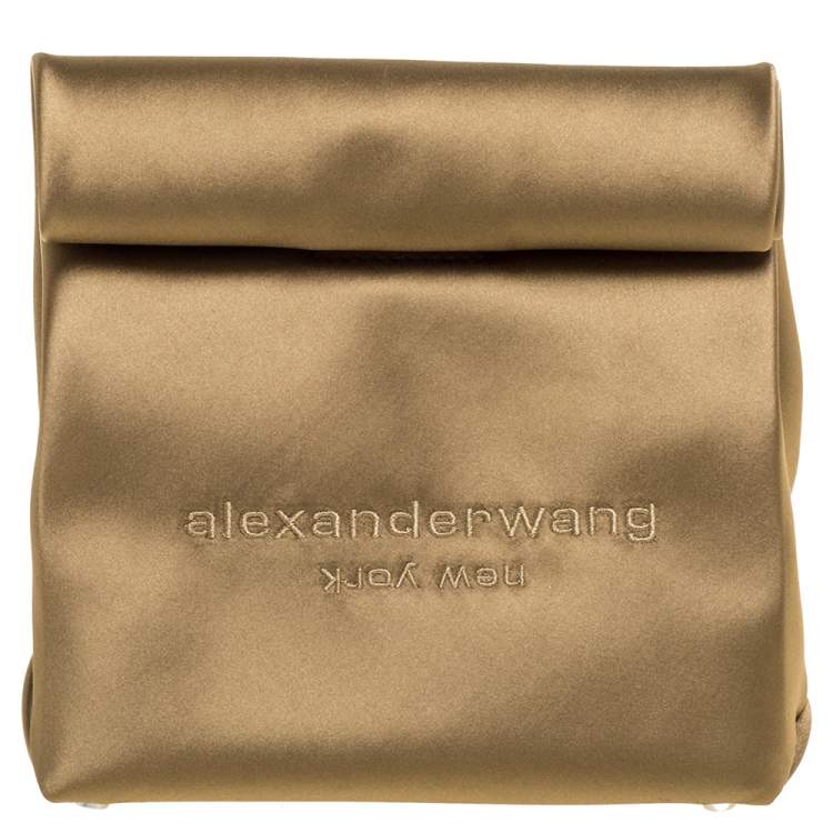Pre Owned Alexander Wang Khaki Satin Foldover Clutch 