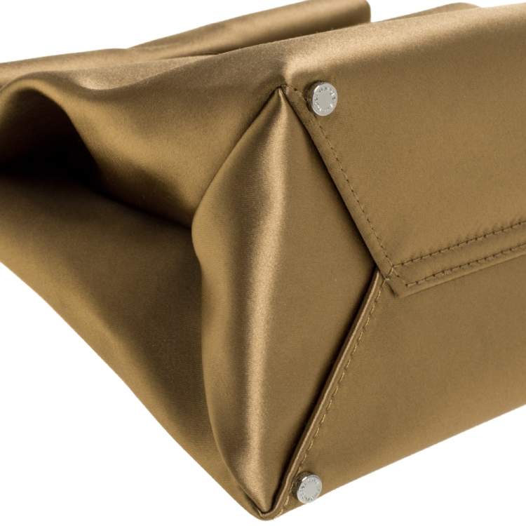Pre Owned Alexander Wang Khaki Satin Foldover Clutch 