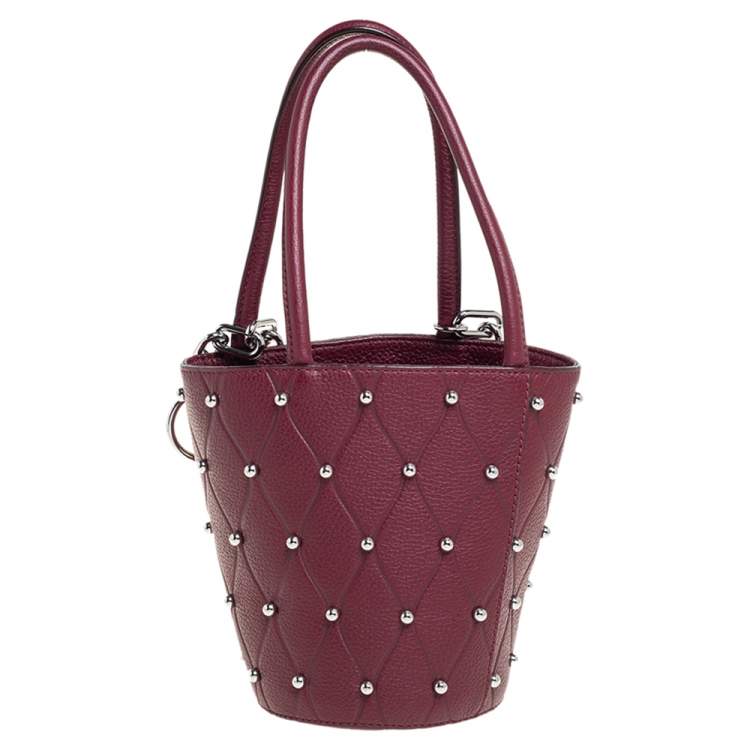 Pre Owned Alexander Wang Burgundy Leather Mini Roxy Studded Bucket Bag