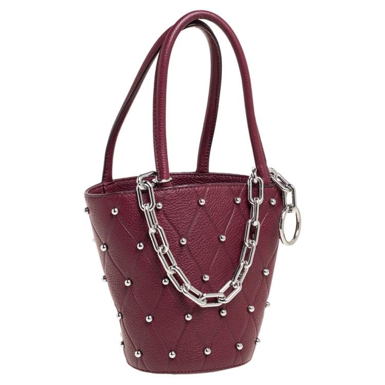 Pre Owned Alexander Wang Burgundy Leather Mini Roxy Studded Bucket Bag