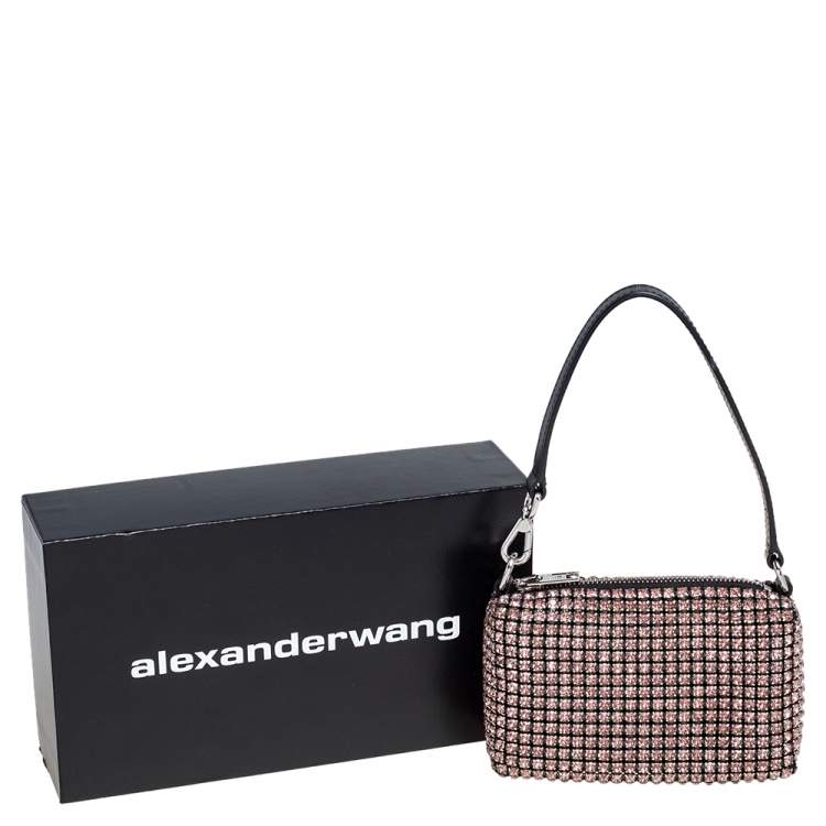 Pre Owned Alexander Wang Pink Crystal Embellished Mesh Heiress Pouch Bag