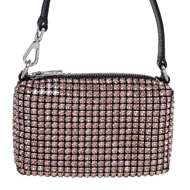 Pre Owned Alexander Wang Pink Crystal Embellished Mesh Heiress Pouch Bag