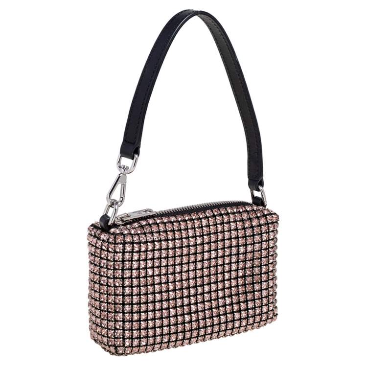 Pre Owned Alexander Wang Pink Crystal Embellished Mesh Heiress Pouch Bag