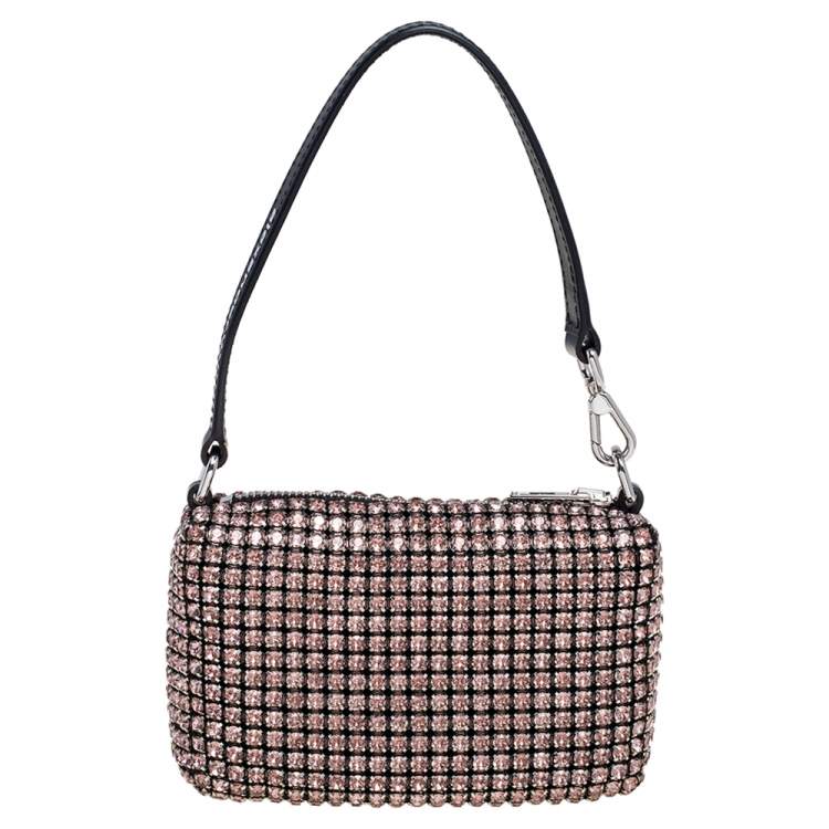 Pre Owned Alexander Wang Pink Crystal Embellished Mesh Heiress Pouch Bag