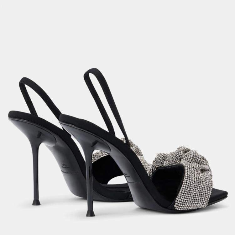Pre Owned Alexander Wang black Leather Julie Crystal Scrunchie Sandals EU 39