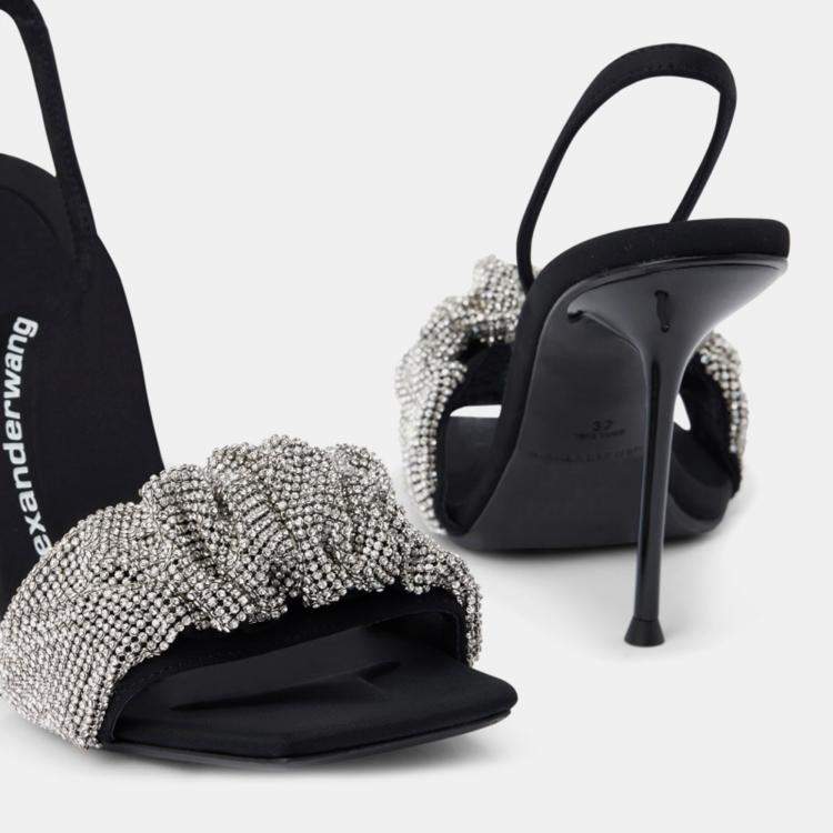 Pre Owned Alexander Wang black Leather Julie Crystal Scrunchie Sandals EU 39