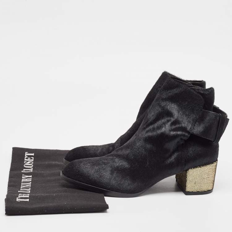 Pre Owned Alexander Wang Black Calf Hair Ankle Length Boots Size 36