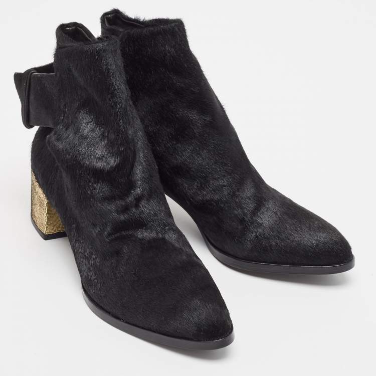Pre Owned Alexander Wang Black Calf Hair Ankle Length Boots Size 36
