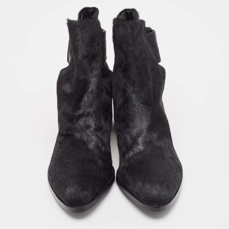 Pre Owned Alexander Wang Black Calf Hair Ankle Length Boots Size 36