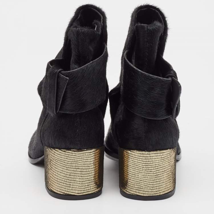 Pre Owned Alexander Wang Black Calf Hair Ankle Length Boots Size 36