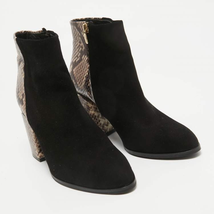 Pre Owned Alexander Wang Black Snakeskin Embossed and Suede Ankle Length Boots Size 39