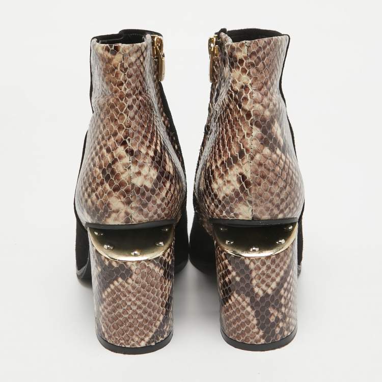 Pre Owned Alexander Wang Black Snakeskin Embossed and Suede Ankle Length Boots Size 39