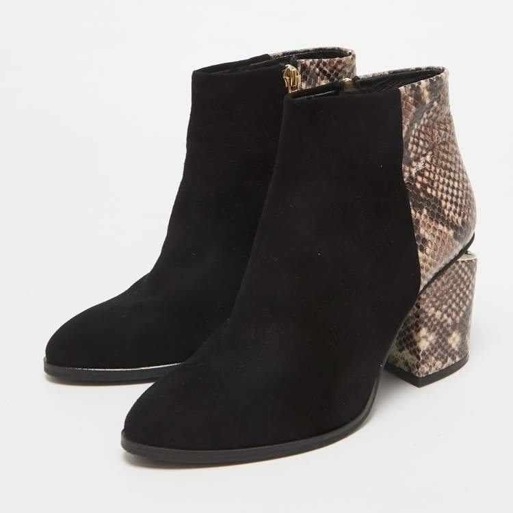 Pre Owned Alexander Wang Black Snakeskin Embossed and Suede Ankle Length Boots Size 39