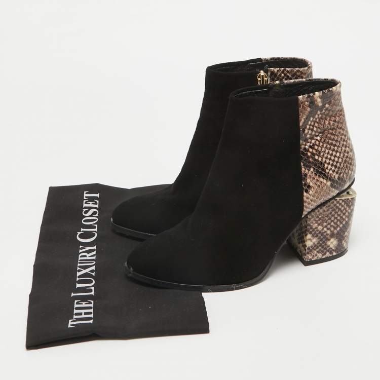 Pre Owned Alexander Wang Black Snakeskin Embossed and Suede Ankle Length Boots Size 39