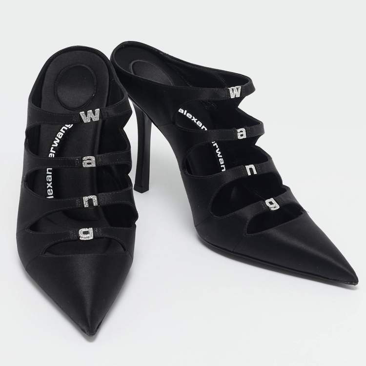 Pre Owned Alexander Wang Black Satin Lolita Heel Mules Size 40