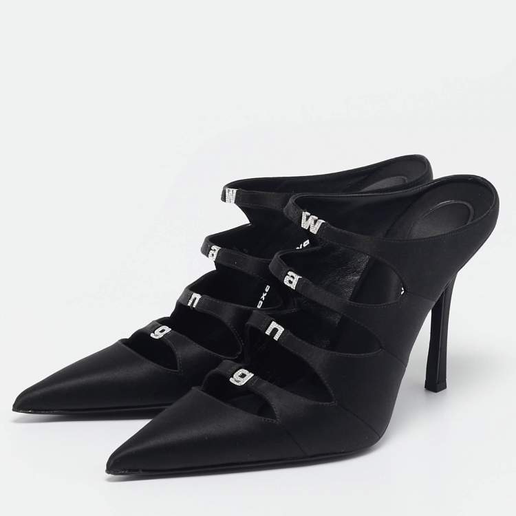 Pre Owned Alexander Wang Black Satin Lolita Heel Mules Size 40