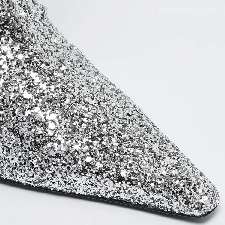Pre Owned Alexander Wang Silver Glitter Viola Knee Length Boots Size 36