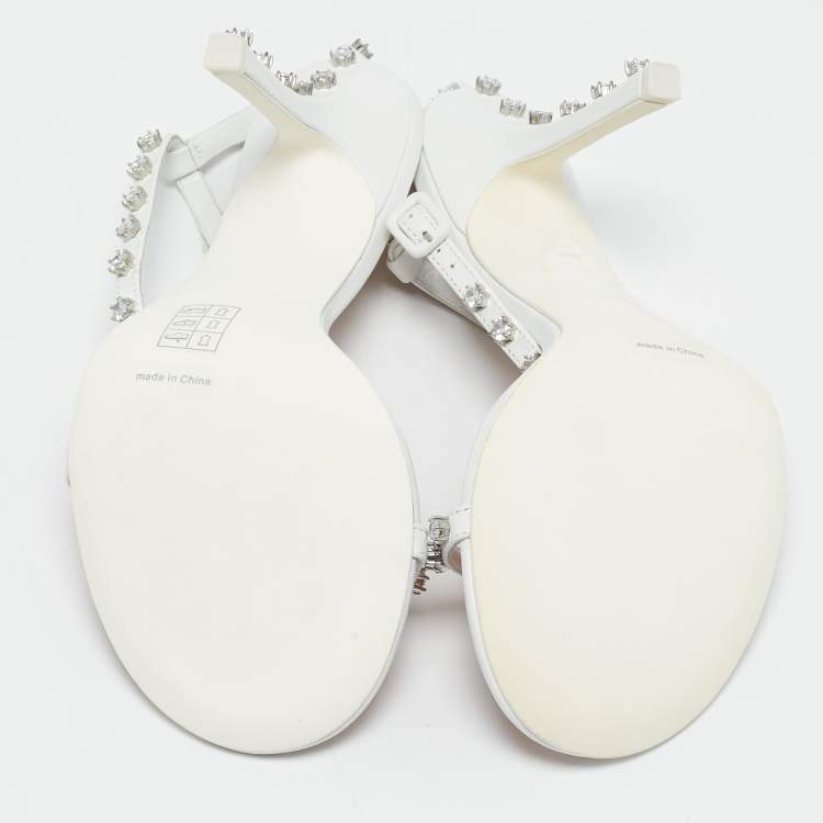 Pre Owned Alexander Wang White Leather Crystal Embellished Nicki Sandals Size 40
