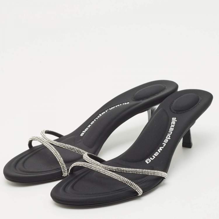 Pre Owned Alexander Wang Black Suede Crystal Embellished Dahlia Slide Sandals Size 37