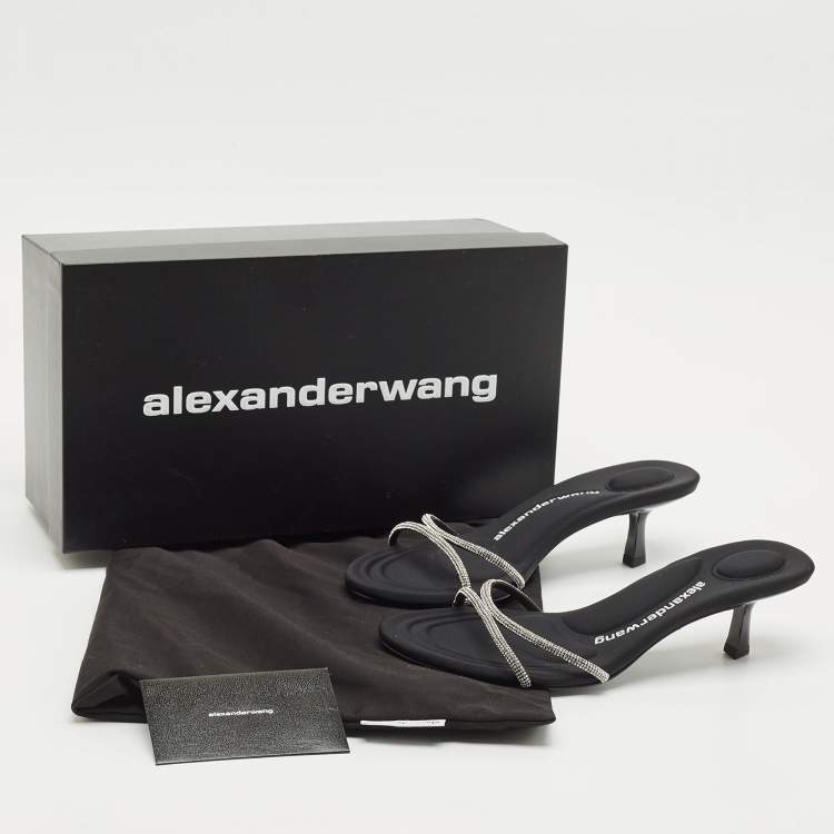 Pre Owned Alexander Wang Black Suede Crystal Embellished Dahlia Slide Sandals Size 37