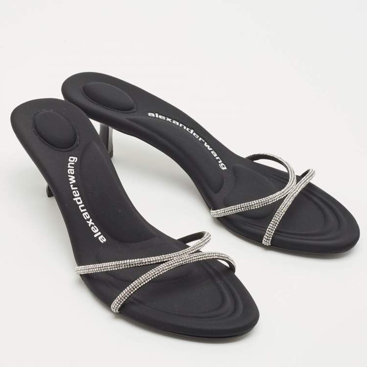 Pre Owned Alexander Wang Black Suede Crystal Embellished Dahlia Slide Sandals Size 37