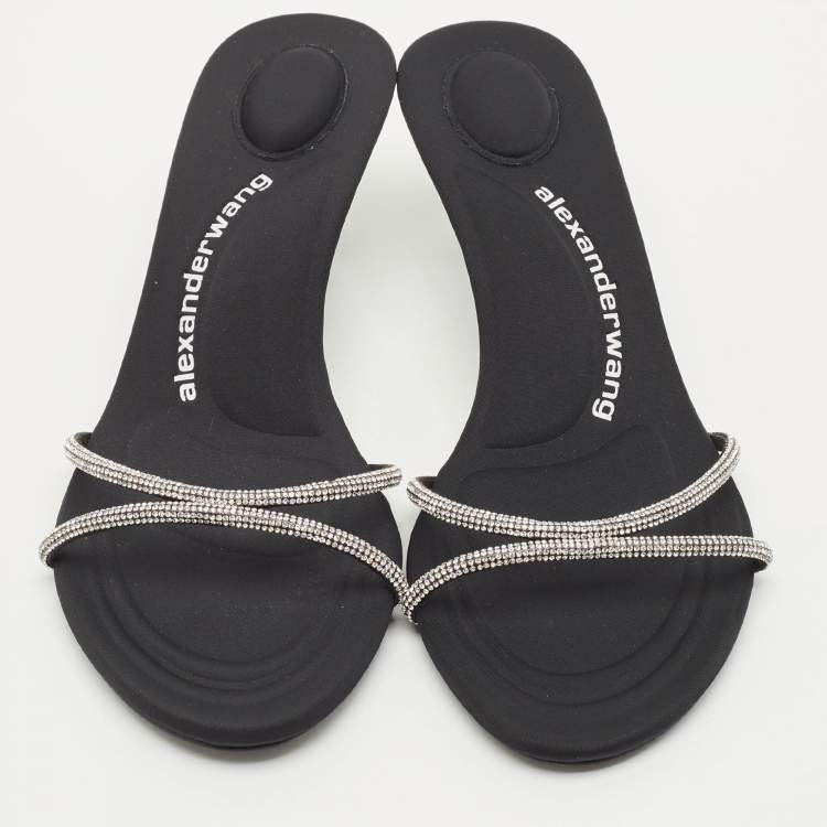 Pre Owned Alexander Wang Black Suede Crystal Embellished Dahlia Slide Sandals Size 37