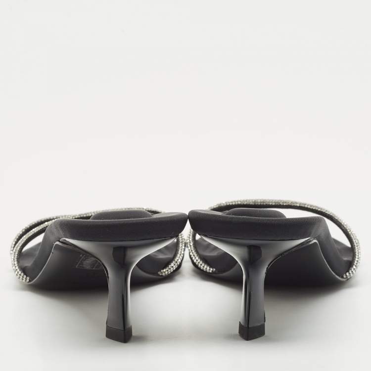 Pre Owned Alexander Wang Black Suede Crystal Embellished Dahlia Slide Sandals Size 37