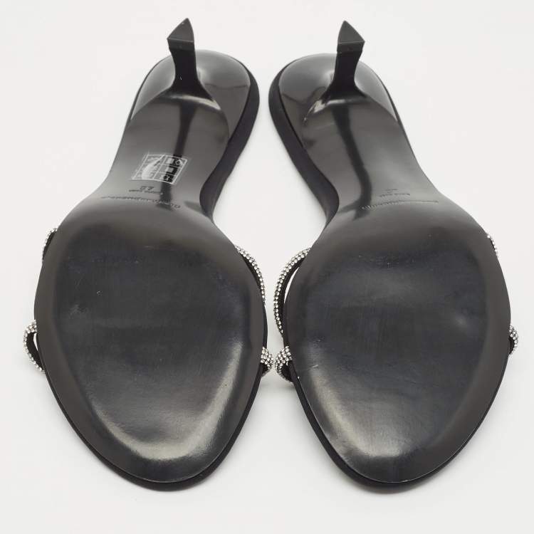 Pre Owned Alexander Wang Black Suede Crystal Embellished Dahlia Slide Sandals Size 37